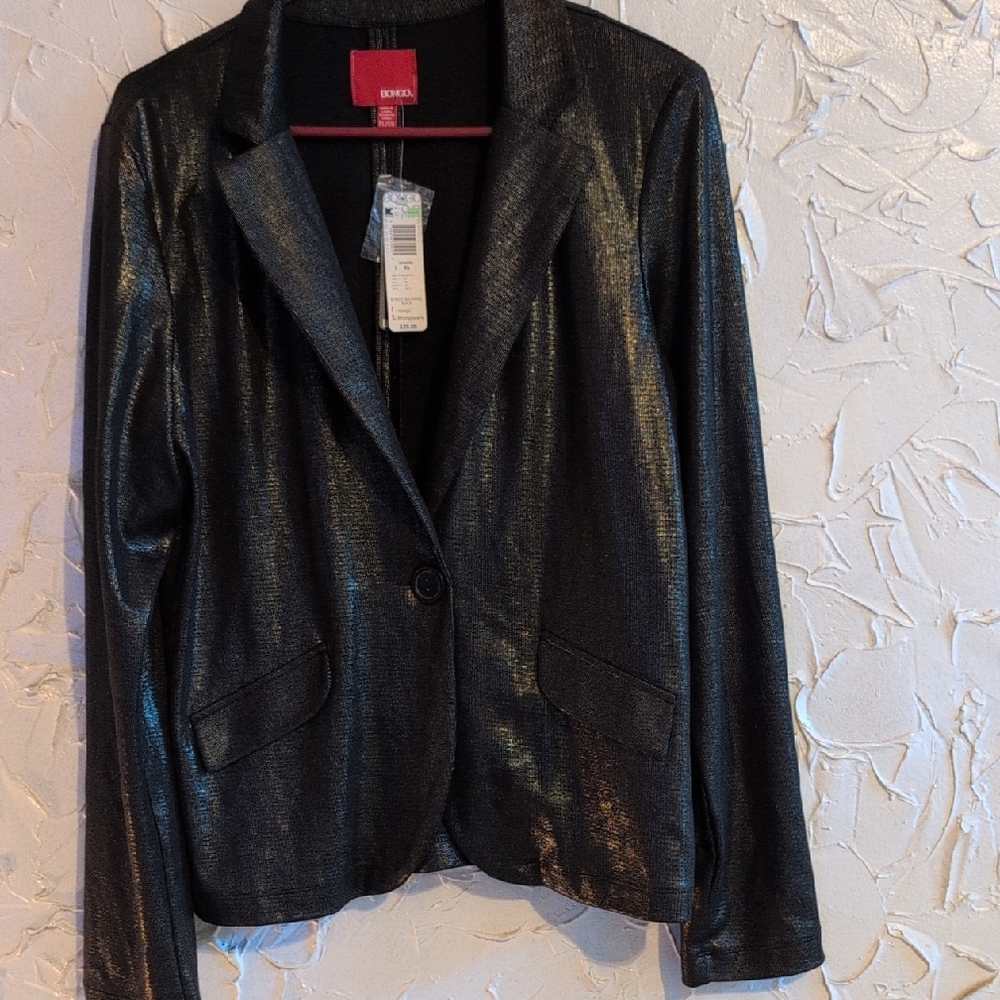 Black Metallic Women's Blazer Y2K Size XL